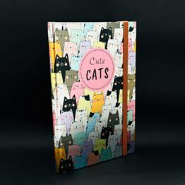 Sevimli Kedi Tasarımlı Metal Kapaklı Lastikli Defter