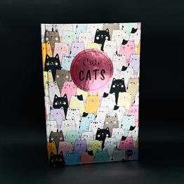 Sevimli Kedi Tasarımlı Metal Kapaklı Lastikli Defter