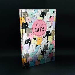 Sevimli Kedi Tasarımlı Metal Kapaklı Lastikli Defter