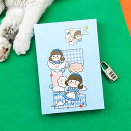 Sevimli Kız Tasarımlı Kilitli Günlük Defter