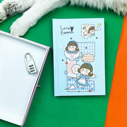 Sevimli Kız Tasarımlı Kilitli Günlük Defter