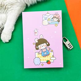 Sevimli Kız Tasarımlı Kilitli Günlük Defter