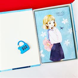 Sevimli Kız Tasarımlı Kilitli Günlük Defter