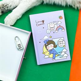 Sevimli Kız Tasarımlı Kilitli Günlük Defter