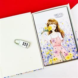 Sevimli Kız Tasarımlı Kilitli Günlük Defter