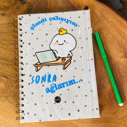 Şimdi Çalışıyım Sonra Ağlarım Tasarımlı Çanta Kapaklı Spiralli Defter
