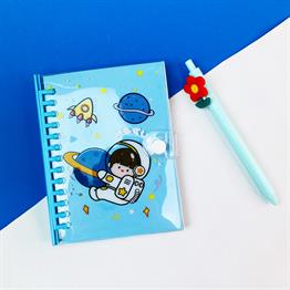 Space Tasarımlı Kilitli Günlük Defter Ve Kalem Set 