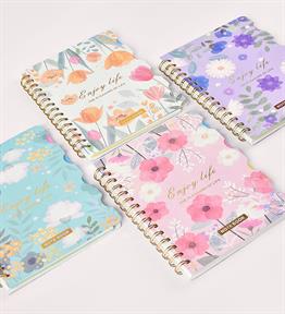 Spiralli Çiçek Desenli Defter x12