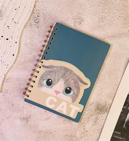 Spiralli Kedi Tasarımlı Defter x12
