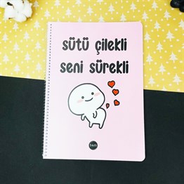 Sütü Çileki Seni Sürekli Tasarımlı Çizgili A4 Defter