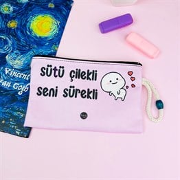 Sütü Çilekli Seni Sürekli Cloth Pencil Case