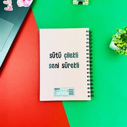 Sütü Çilekli Seni Sürekli Tasarımlı Spiralli Defter