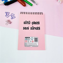 Sütü Çilekli Seni Sürekli  Tasarımlı Spiralli Defter