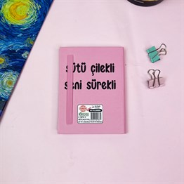 Sütü Çilekli Tasarımlı Sert Kapaklı Lastikli Mini Defter