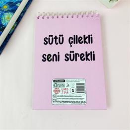 Sütü Çilekli Tasarımlı Üstten Spiralli Defter