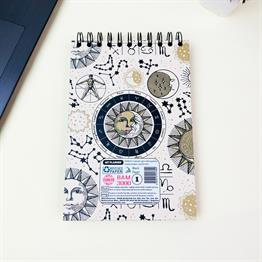 Tarot Ay Güneş Tasarımlı 21x14Cm Üstten Spiralli Siyah Yaprak Sketch Book - Eskiz Defteri