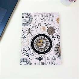 Tarot Ay Güneş Tasarımlı 21x14Cm Siyah Yaprak Sketch Book - Eskiz Defteri