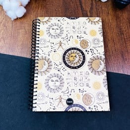 Tarot Ay Ve Güneş Tasarımlı Çizgili Spiralli Defter 