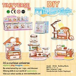 Tinyverse Sevimli Ev Köşeleri ve Kedi Oyun Alanı- Kendin Yap (DIY) Minyatür Seti (Model: ZH03) X16