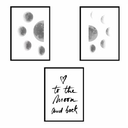 To The Moon And Back Motto Tasarım Duvar Panosu 3lü Set 20X30 cm