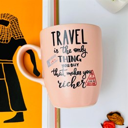 Travel Tasarımlı Pink Printed Mug