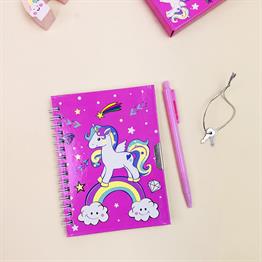 Unicorn 2 Tasarımlı Kilitli Günlük Defter Ve Kalem Set