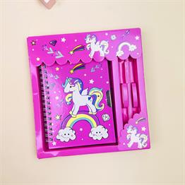 Unicorn 2 Tasarımlı Kilitli Günlük Defter Ve Kalem Set