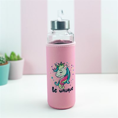 Unicorn Tasarımlı Kılıflı Cam Matara