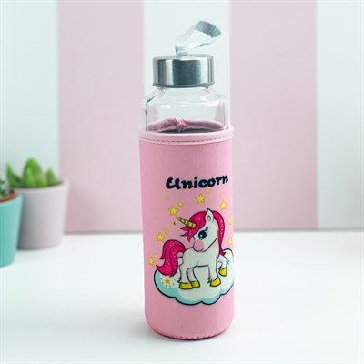Unicorn Tasarımlı Kılıflı Cam Matara