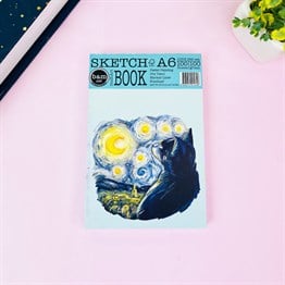 Van Gogh Cat Tasarımlı A6 Sketch Book - Eskiz Defteri - 100 Gr - 100 Yaprak 