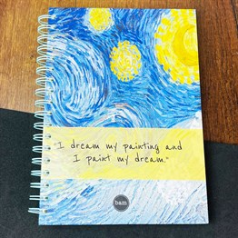 Van Gogh Yıldızlı Gece Tasarımlı Çizgili Spiralli Defter