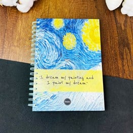 Van Gogh Yıldızlı Gece Tasarımlı Çizgili Spiralli Defter