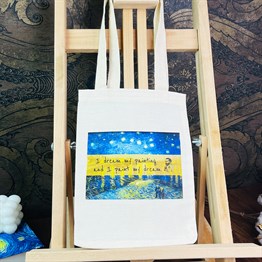 Van Gogh Yıldızlı Gece Tasarımlı Kalın Kitap Görünümlü Defter Ve Bez Çanta