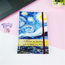 Van Gogh Yıldızlı Gece Tasarımlı Kalın Kitap Görünümlü Defter