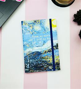 Van Gogh Yıldızlı Gece Tasarımlı Lastikli Defter