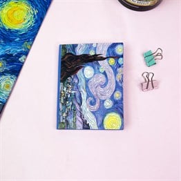 Van Gogh Yıldızlı Gece Tasarımlı Sert Kapaklı Lastikli Mini Defter