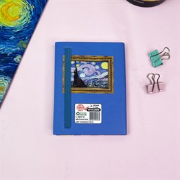 Van Gogh Yıldızlı Gece Tasarımlı Sert Kapaklı Lastikli Mini Defter