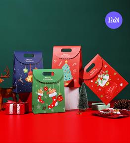 Yılbaşı Desenli Hediye Çantası 32x24 X12