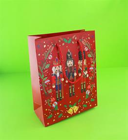 Yılbaşı Yıldızlı Karton Çanta 32x26x10 Cm x12