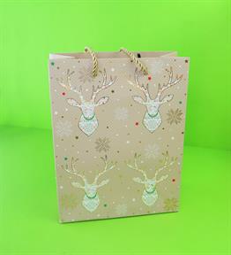 Yılbaşı Yıldızlı Karton Çanta 32x26x10 Cm x12