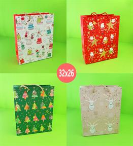 Yılbaşı Yıldızlı Karton Çanta 32x26x10 Cm x12