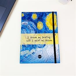 Yıldızlı Gece Tasarımlı 21x14Cm Siyah Yaprak Sketch Book - Eskiz Defteri