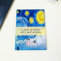 Yıldızlı Gece Tasarımlı 21x14Cm Siyah Yaprak Sketch Book - Eskiz Defteri