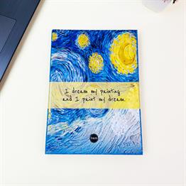 Yıldızlı Gece Tasarımlı 21x14Cm Siyah Yaprak Sketch Book - Eskiz Defteri