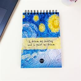 Yıldızlı Gece Tasarımlı 21x14Cm Üstten Spiralli Siyah Yaprak Sketch Book - Eskiz Defteri