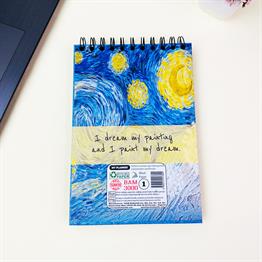 Yıldızlı Gece Tasarımlı 21x14Cm Üstten Spiralli Siyah Yaprak Sketch Book - Eskiz Defteri