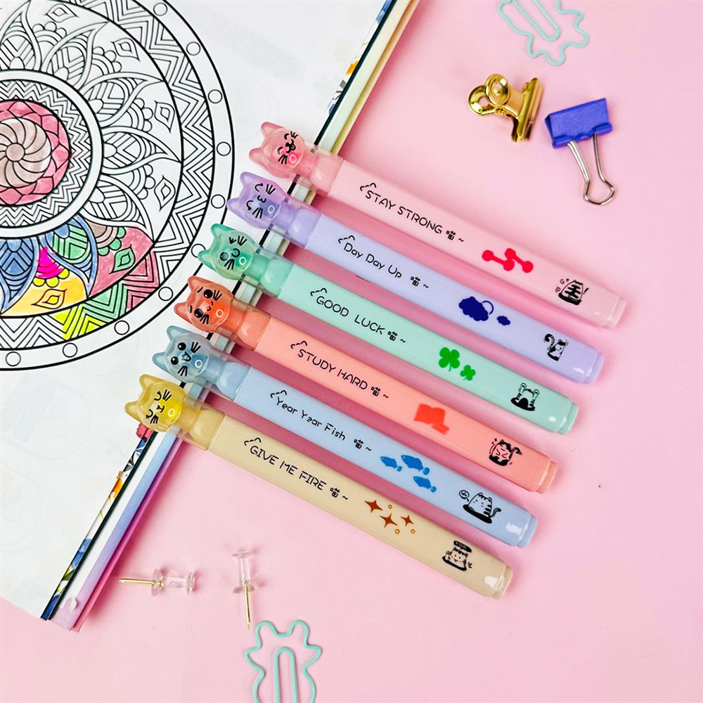 6'Lı Kedi Başlıklı Keçeli Kalem