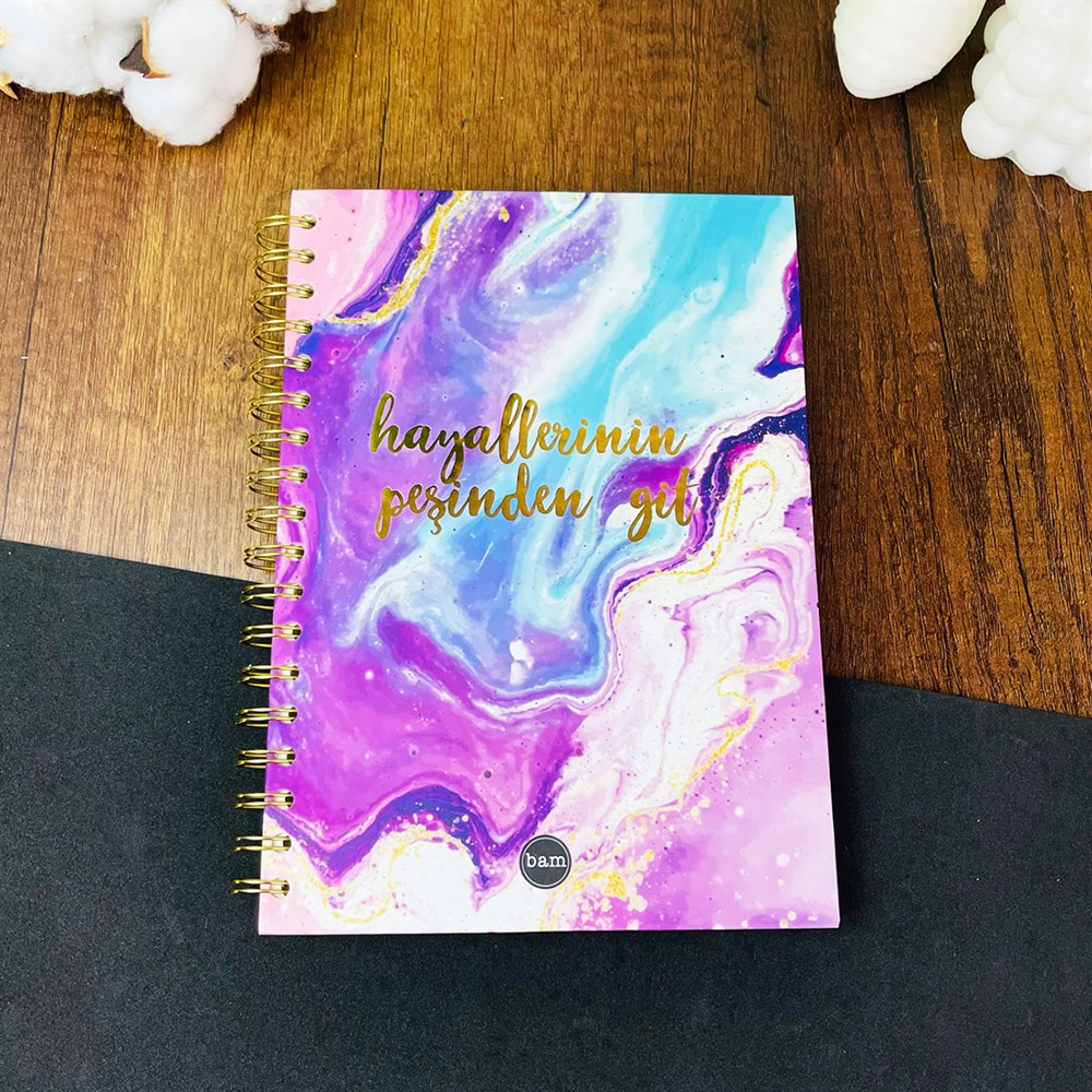  Hayallerinin Peşinden Git Tasarımlı Çizgili Spiralli Defter 