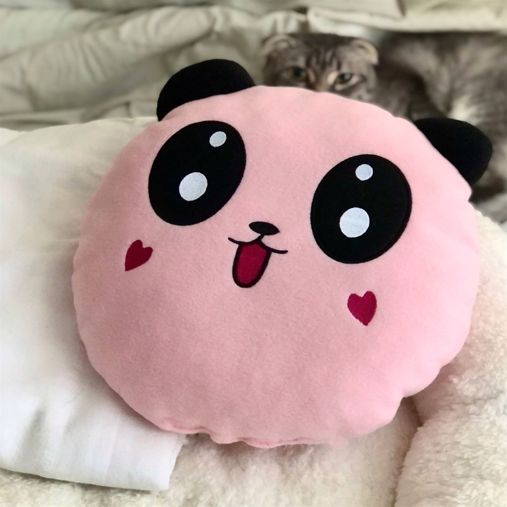 Pembe Peluş Panda Tasarımlı Yastık