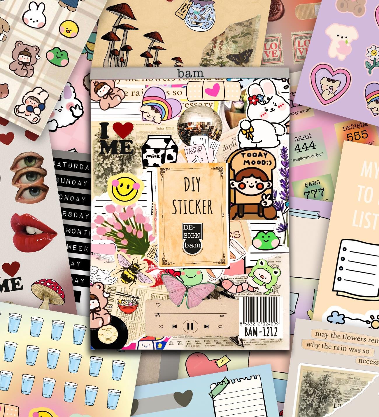  Vintage My DIY Sticker Book 24 * 17 cm 16 Sayfa Özel Tasarım Rengarenk Sticker Kitabı